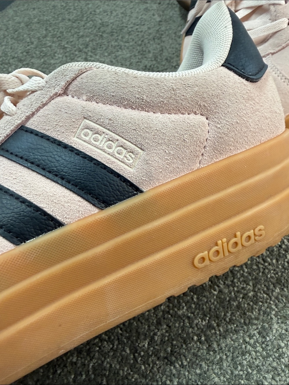 adidas Shoes Wm 8.5 Pink Suede Platform Sneakers Black Stripes - Picture 10 of 11